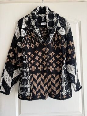 Blu ivy Shawl Collar Chunky Cardigan Sweater - Black & Brown